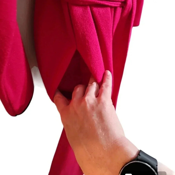 Komar Womens Vintage 1980s Red Long Robe Black Trim Glam Power Lounge Sash Tie - Picture 4 of 8